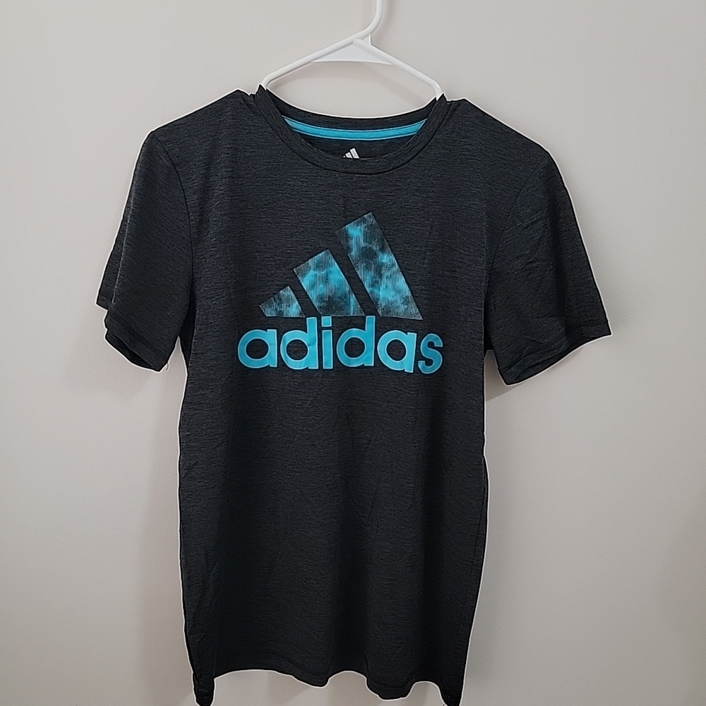ADIDAS CLIMALITE Size L 14/16 Boys Multi Sport Graphic T-Shirt Gray/Green